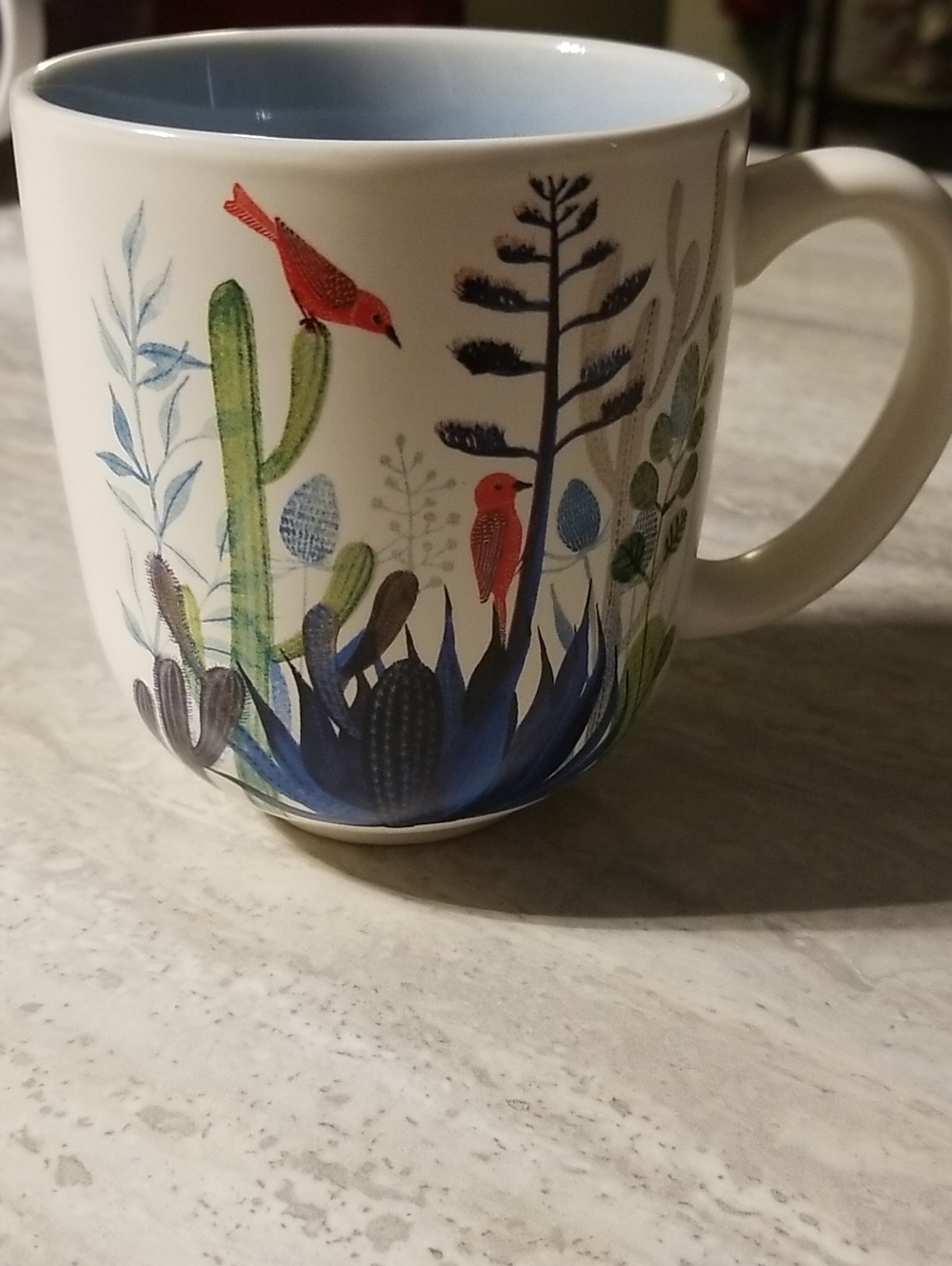 Hallmark White Mug with Blue Interior and Red Bird Botanical Design